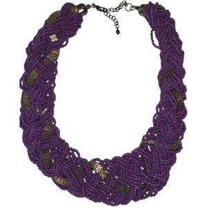 Chunky Purple Braided Bead Necklace‎ Gold Mesh Statement Collar